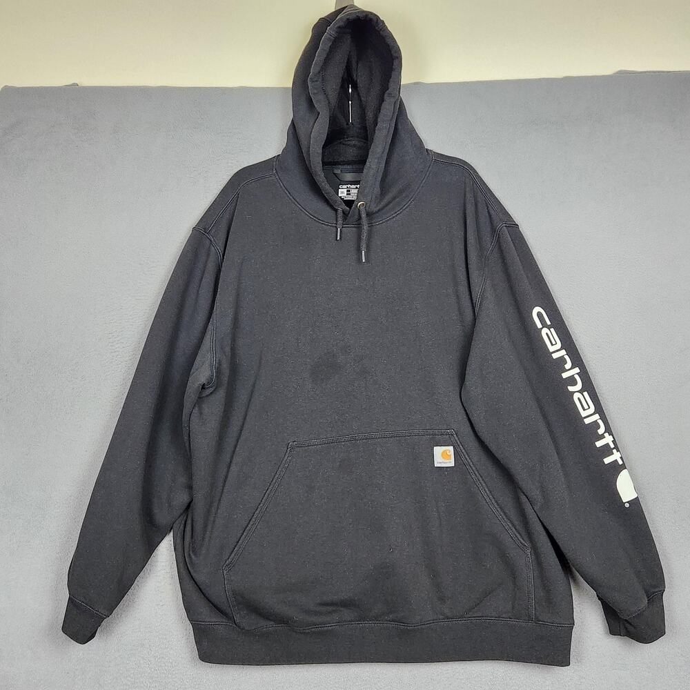 Carhartt Hoodie Mens 3XL Black Loose Fit Pullover Fleece Sleeve Logo Workwear